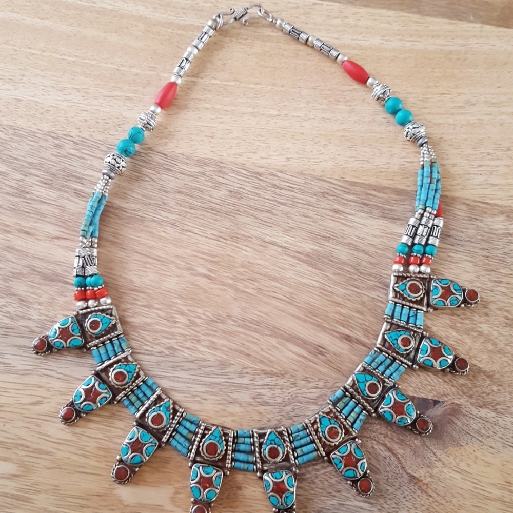 AUTHENTIC coral and turquoise Tibetan necklace